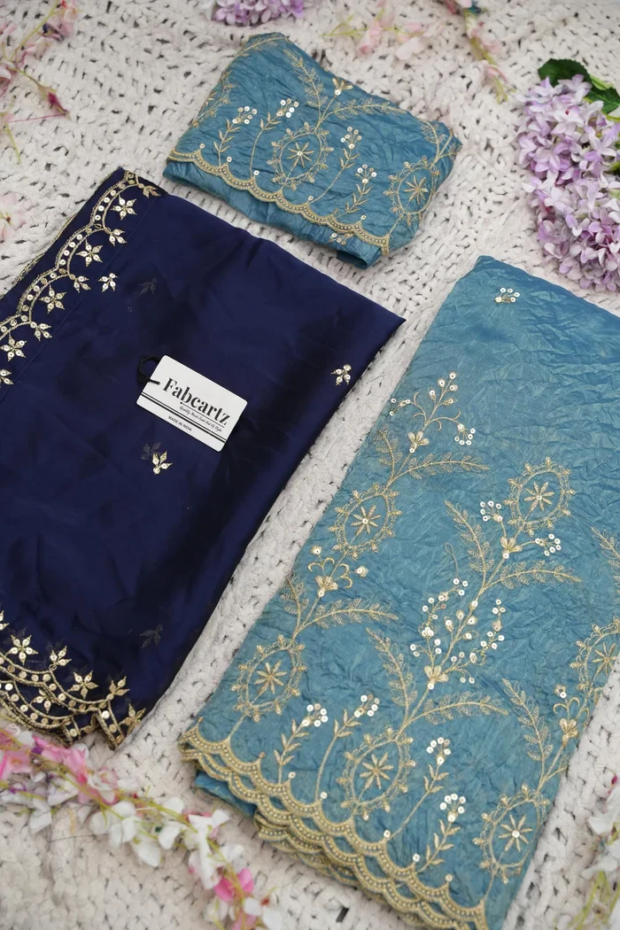 Beautiful South Indian Style Gold Crush Half Saree with Embroidery Blouse and Dupatta for Women | Krisa - Image 45