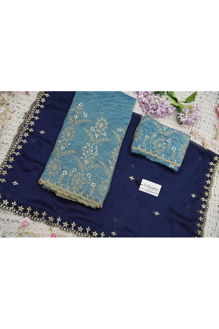 Beautiful South Indian Style Gold Crush Half Saree with Embroidery Blouse and Dupatta for Women | Krisa - Image 47