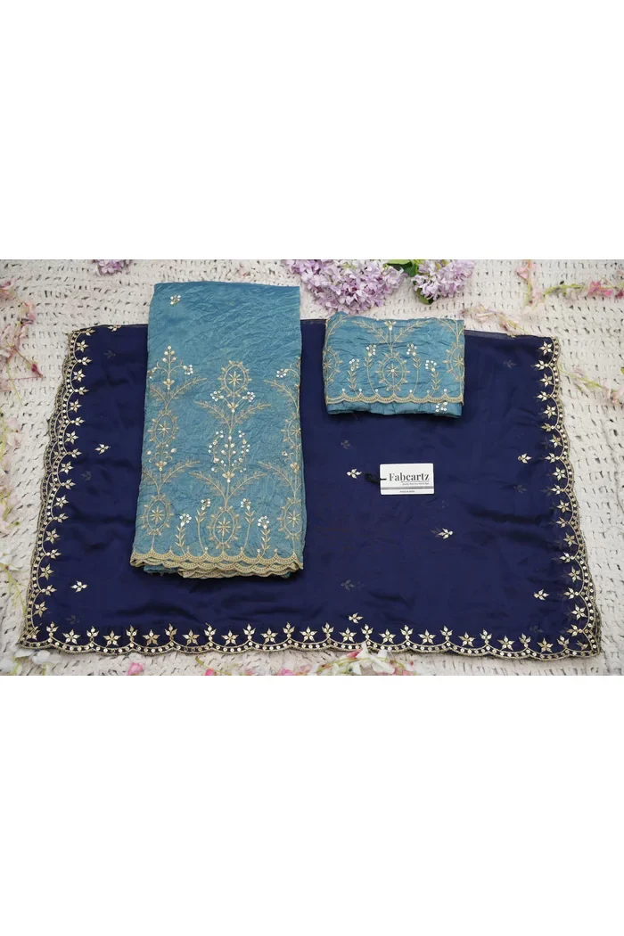 Beautiful South Indian Style Gold Crush Half Saree with Embroidery Blouse and Dupatta for Women | Krisa - Image 49