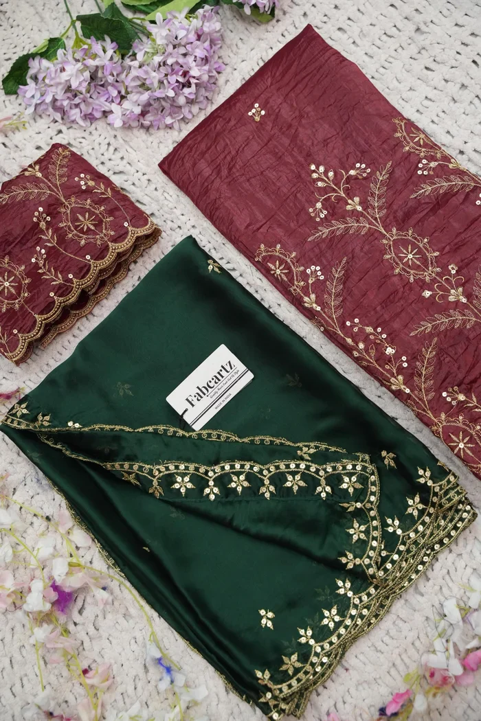 Beautiful South Indian Style Gold Crush Half Saree with Embroidery Blouse and Dupatta for Women | Krisa - Image 53