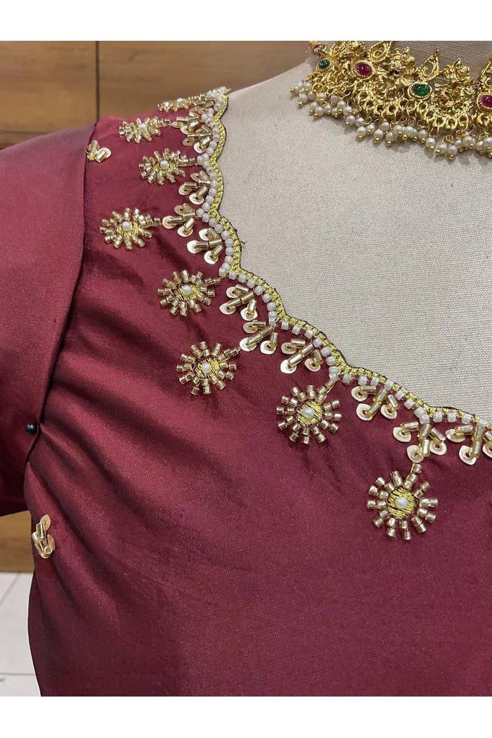 Beautiful South Indian Style Half Saree with Beads Work Blouse and Dupatta for Women | Hiral - Image 12