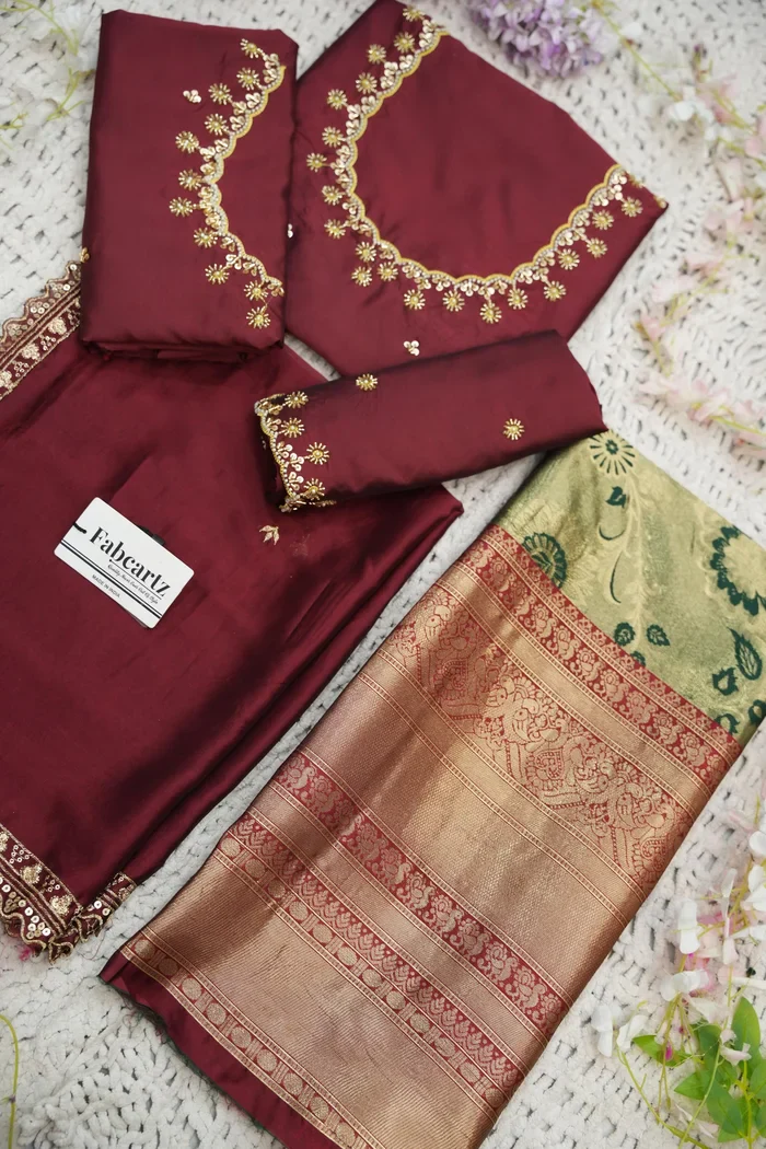 Beautiful South Indian Style Half Saree with Beads Work Blouse and Dupatta for Women | Hiral Kv - Image 10
