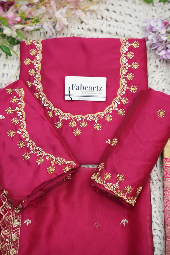 Beautiful South Indian Style Half Saree with Beads Work Blouse and Dupatta for Women | Hiral Kv - Image 4