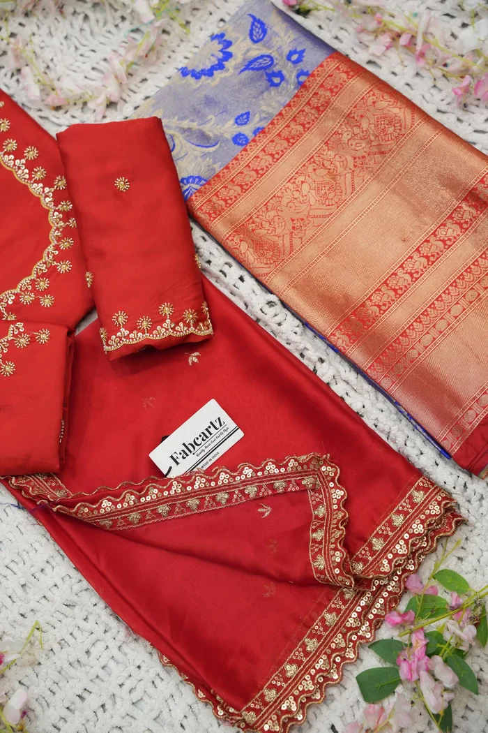 Beautiful South Indian Style Half Saree with Beads Work Blouse and Dupatta for Women | Hiral Kv - Image 40
