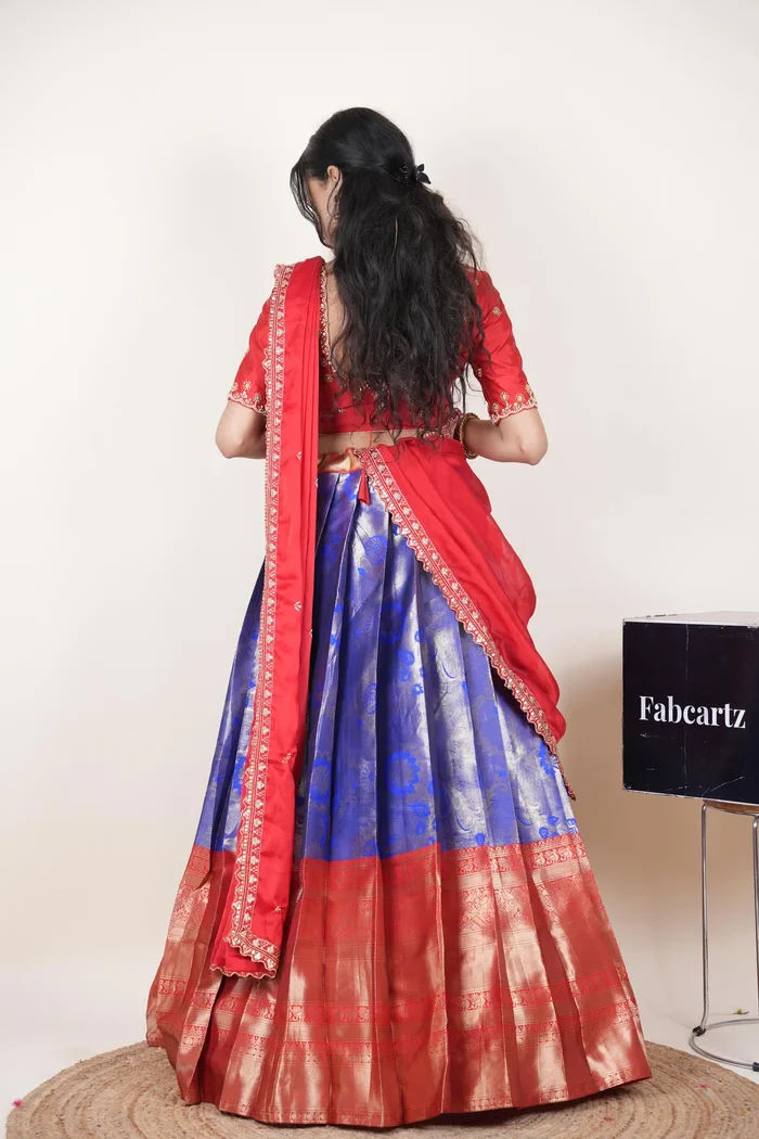Beautiful South Indian Style Half Saree with Beads Work Blouse and Dupatta for Women | Hiral Kv - Image 86