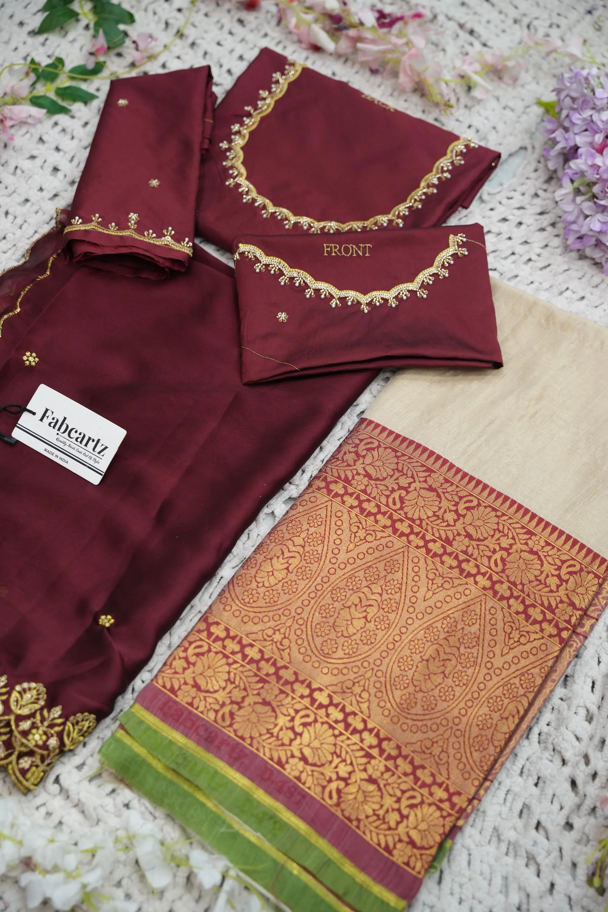 Beautiful South Indian Style Half Saree with (Hand Work) Beads Work Blouse and Dupatta for Women | Jyotiii - Image 14