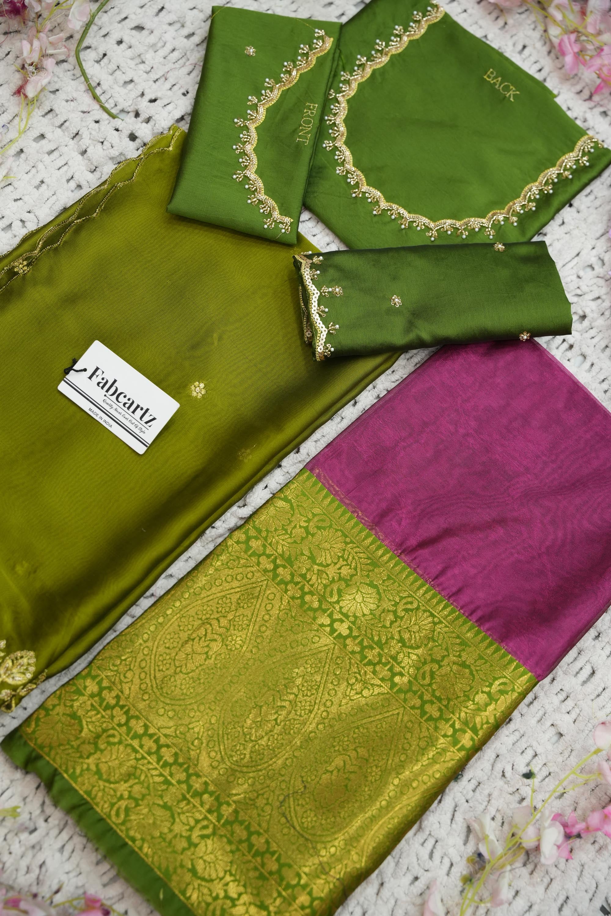 Beautiful South Indian Style Half Saree with (Hand Work) Beads Work Blouse and Dupatta for Women | Jyotiii - Image 34