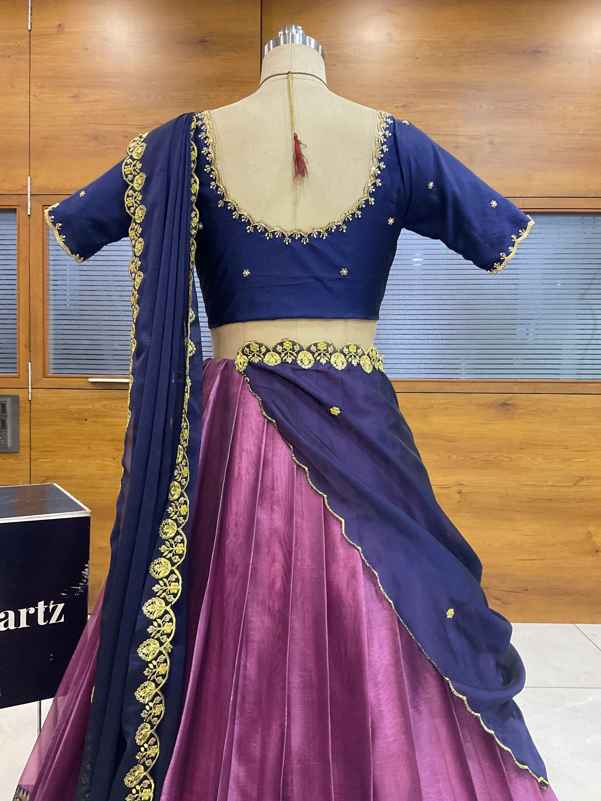 Beautiful South Indian Style Half Saree with (Hand Work) Beads Work Blouse and Dupatta for Women | Jyotiii - Image 64