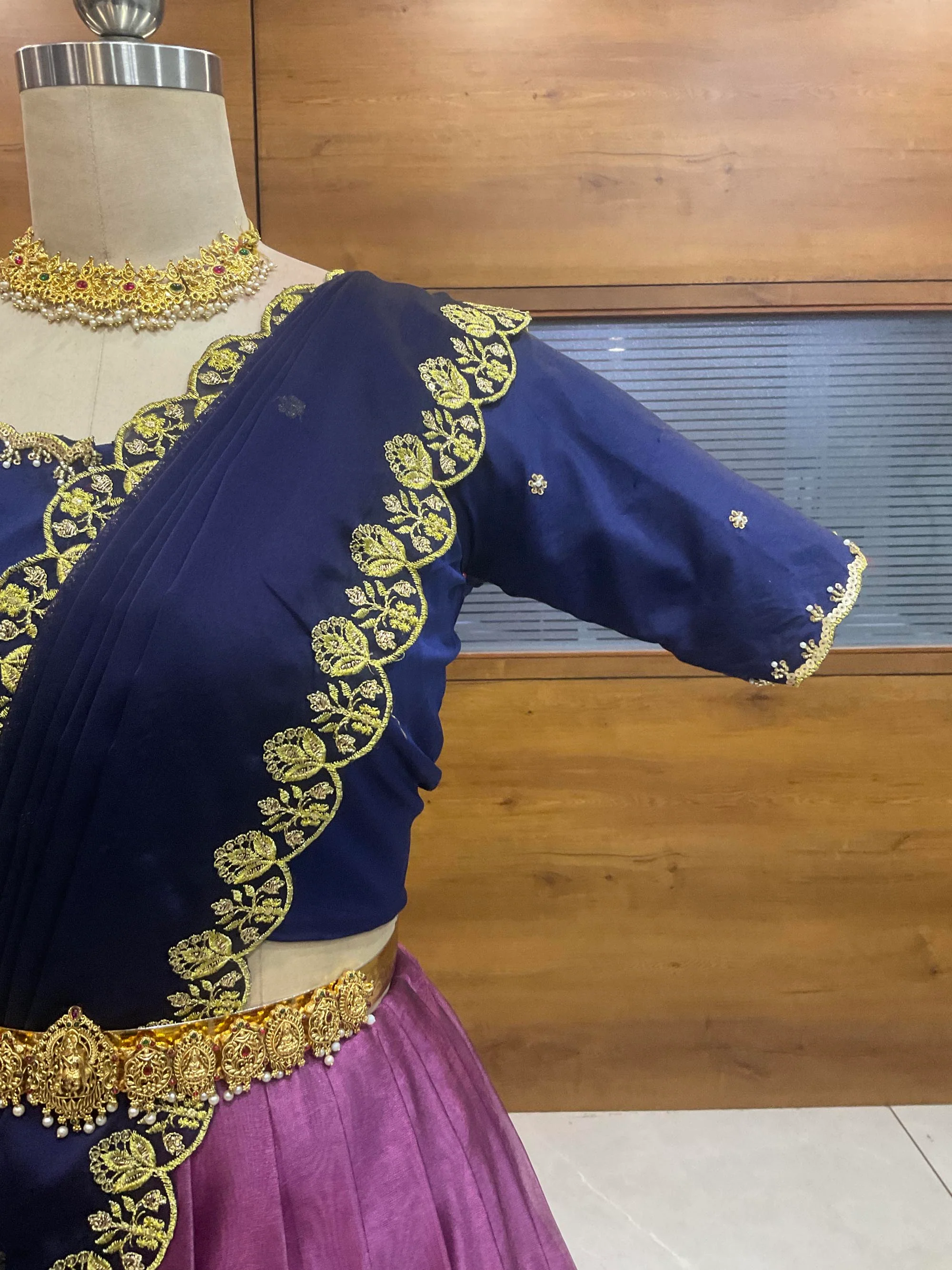 Beautiful South Indian Style Half Saree with (Hand Work) Beads Work Blouse and Dupatta for Women | Jyotiii - Image 66