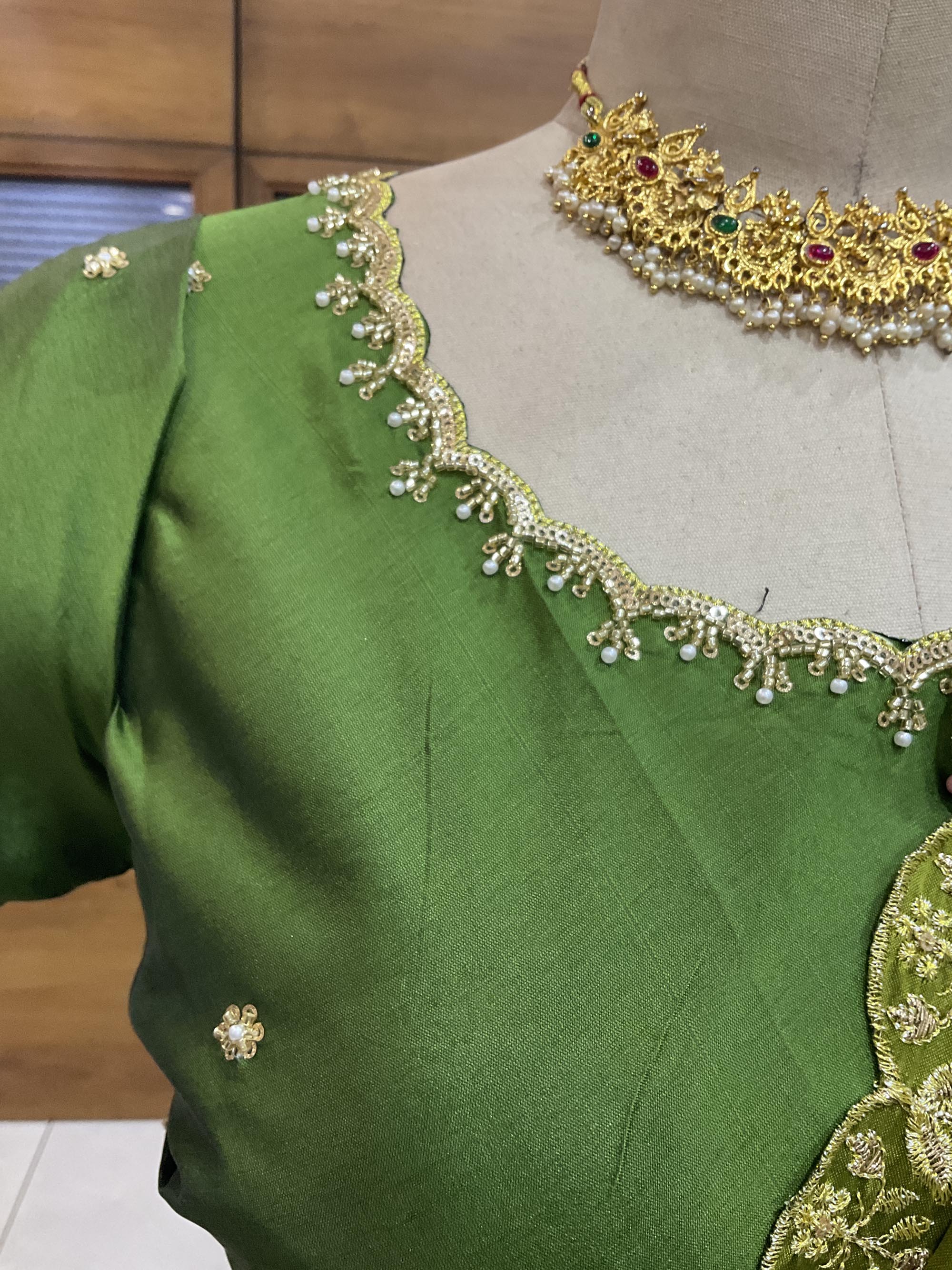 Beautiful South Indian Style Half Saree with (Hand Work) Beads Work Blouse and Dupatta for Women | Jyotiii - Image 90