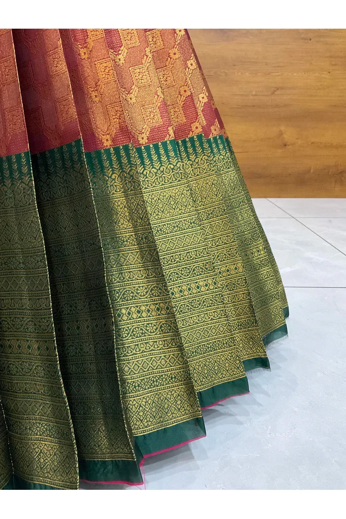 Beautiful South Indian Style Half Saree with Beads Work Blouse and Dupatta for Women | Mitali - Image 16