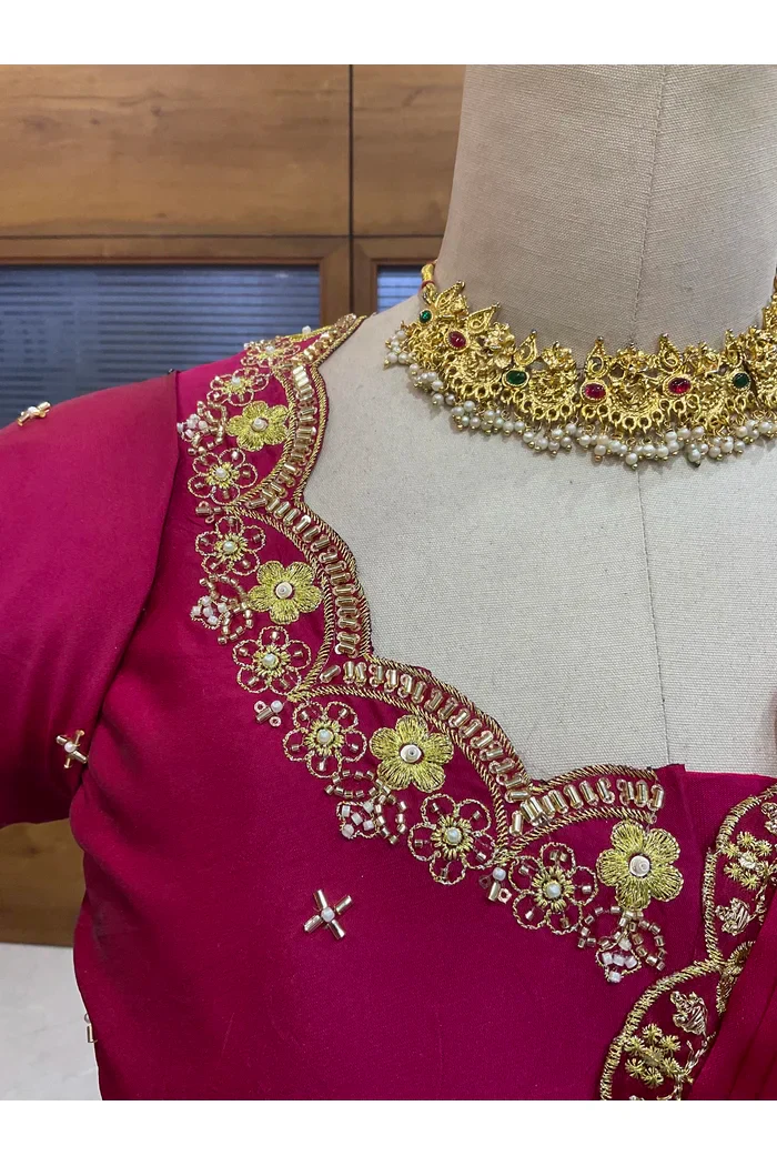 Beautiful South Indian Style Half Saree with Beads Work Blouse and Dupatta for Women | Mitali - Image 22