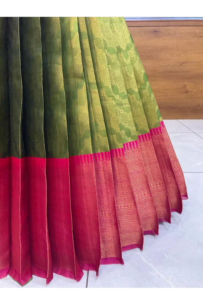 Beautiful South Indian Style Half Saree with Beads Work Blouse and Dupatta for Women | Mitali - Image 24