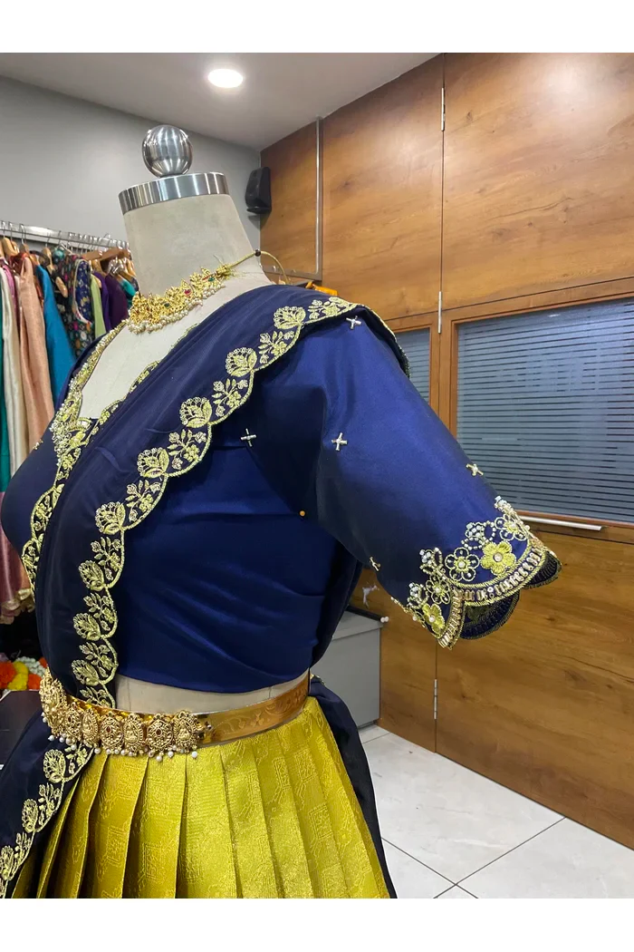 Beautiful South Indian Style Half Saree with Beads Work Blouse and Dupatta for Women | Mitali - Image 44
