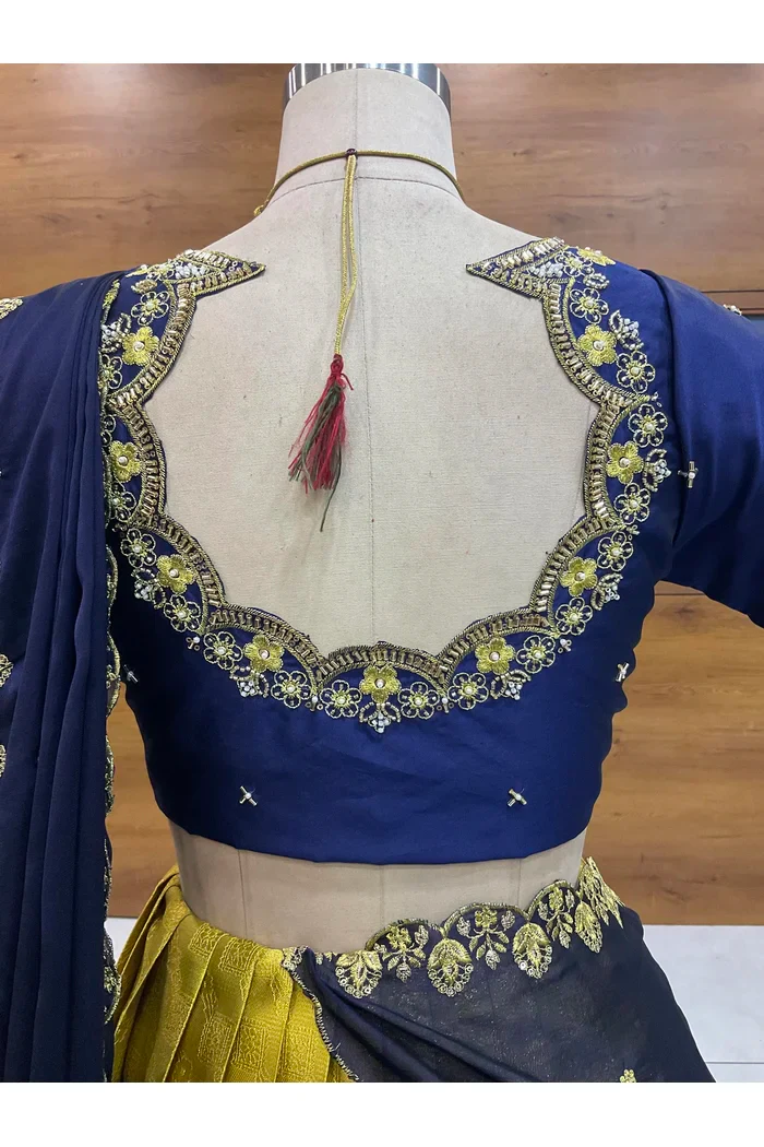 Beautiful South Indian Style Half Saree with Beads Work Blouse and Dupatta for Women | Mitali - Image 46