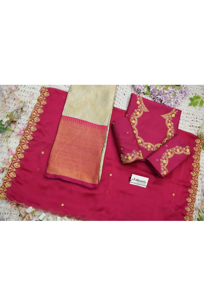 Beautiful South Indian Style Half Saree with Beads Work Blouse and Dupatta for Women | Mitali - Image 53