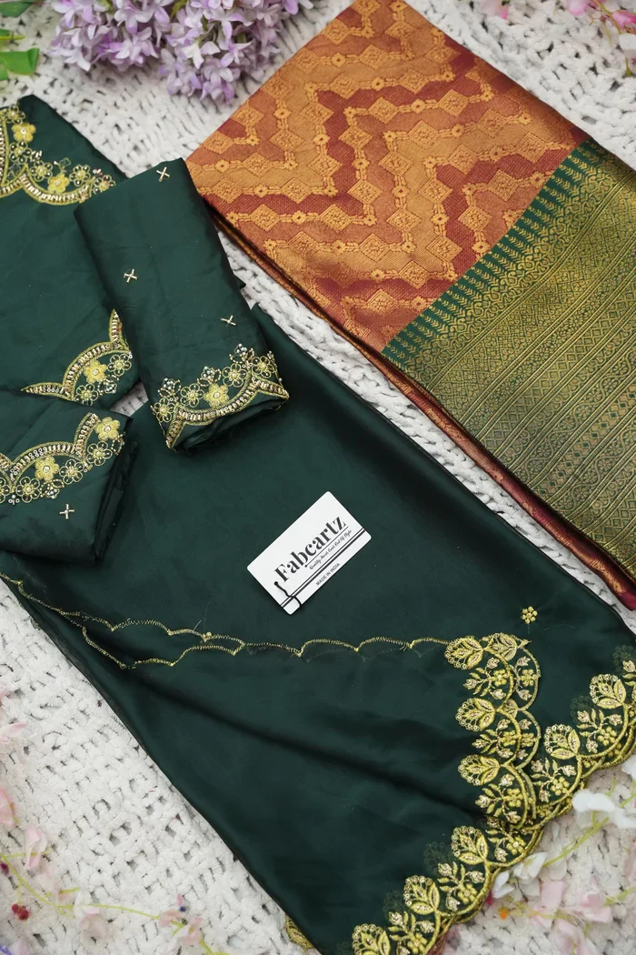 Beautiful South Indian Style Half Saree with Beads Work Blouse and Dupatta for Women | Mitali - Image 58