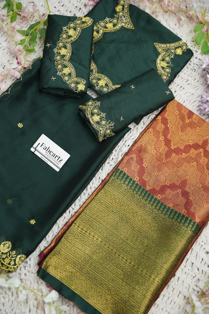 Beautiful South Indian Style Half Saree with Beads Work Blouse and Dupatta for Women | Mitali - Image 59