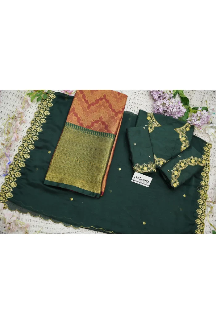 Beautiful South Indian Style Half Saree with Beads Work Blouse and Dupatta for Women | Mitali - Image 61