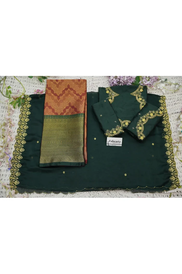 Beautiful South Indian Style Half Saree with Beads Work Blouse and Dupatta for Women | Mitali - Image 63