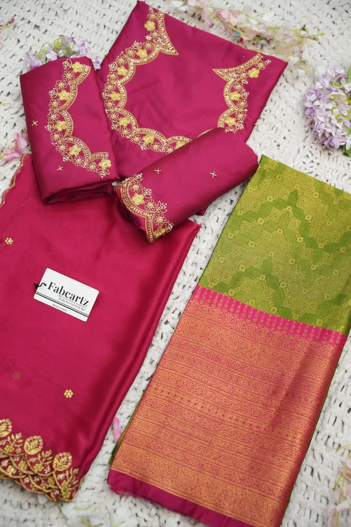 Beautiful South Indian Style Half Saree with Beads Work Blouse and Dupatta for Women | Mitali - Image 67