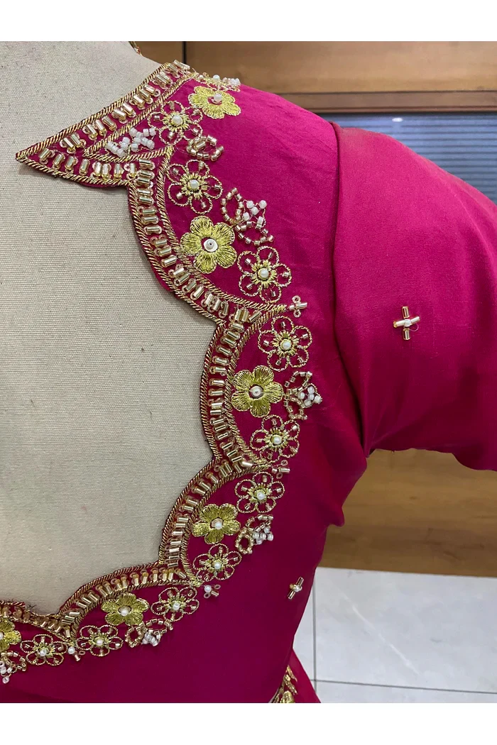 Beautiful South Indian Style Half Saree with Beads Work Blouse and Dupatta for Women | Mitali - Image 7
