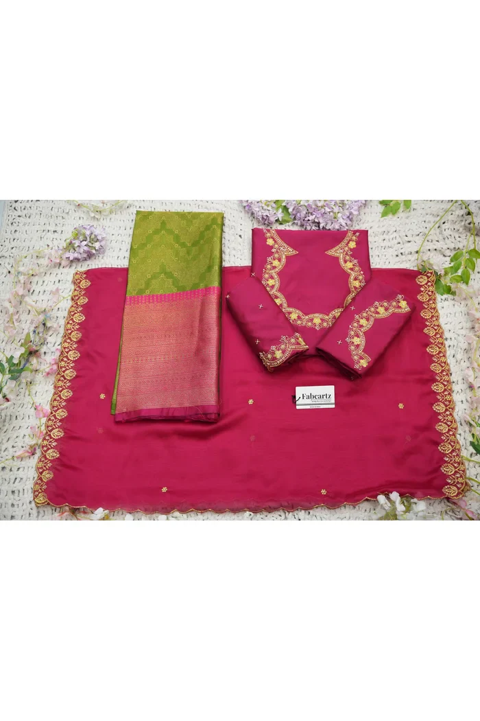 Beautiful South Indian Style Half Saree with Beads Work Blouse and Dupatta for Women | Mitali - Image 71