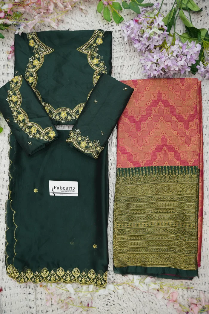 Beautiful South Indian Style Half Saree with Beads Work Blouse and Dupatta for Women | Mitali - Image 82