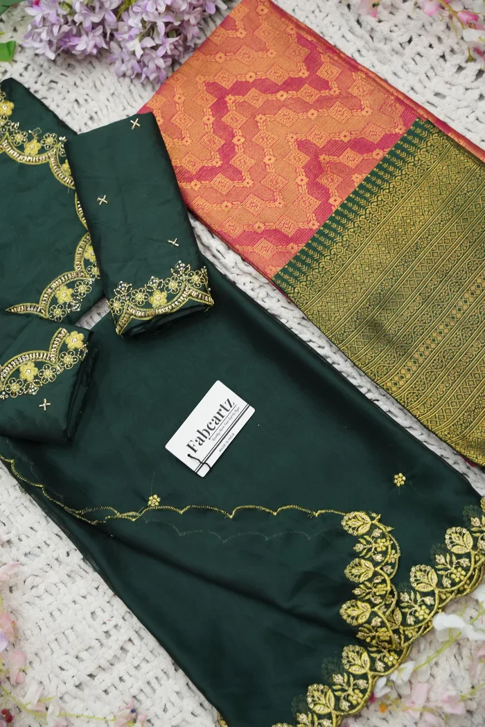 Beautiful South Indian Style Half Saree with Beads Work Blouse and Dupatta for Women | Mitali - Image 83