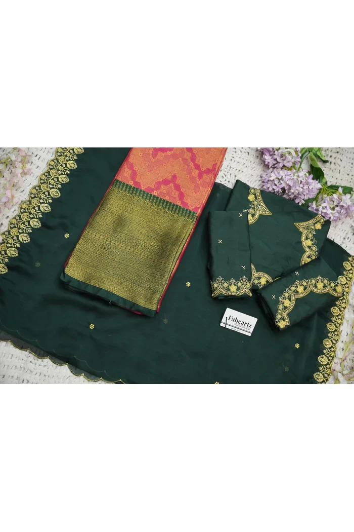 Beautiful South Indian Style Half Saree with Beads Work Blouse and Dupatta for Women | Mitali - Image 86