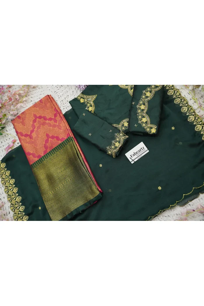 Beautiful South Indian Style Half Saree with Beads Work Blouse and Dupatta for Women | Mitali - Image 87
