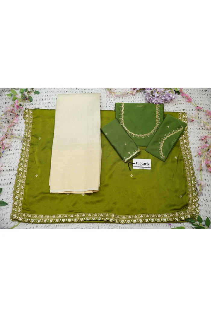 Beautiful South Indian Style Half Saree with Beads Work Blouse and Dupatta for Women | Sanskruti - Image 100