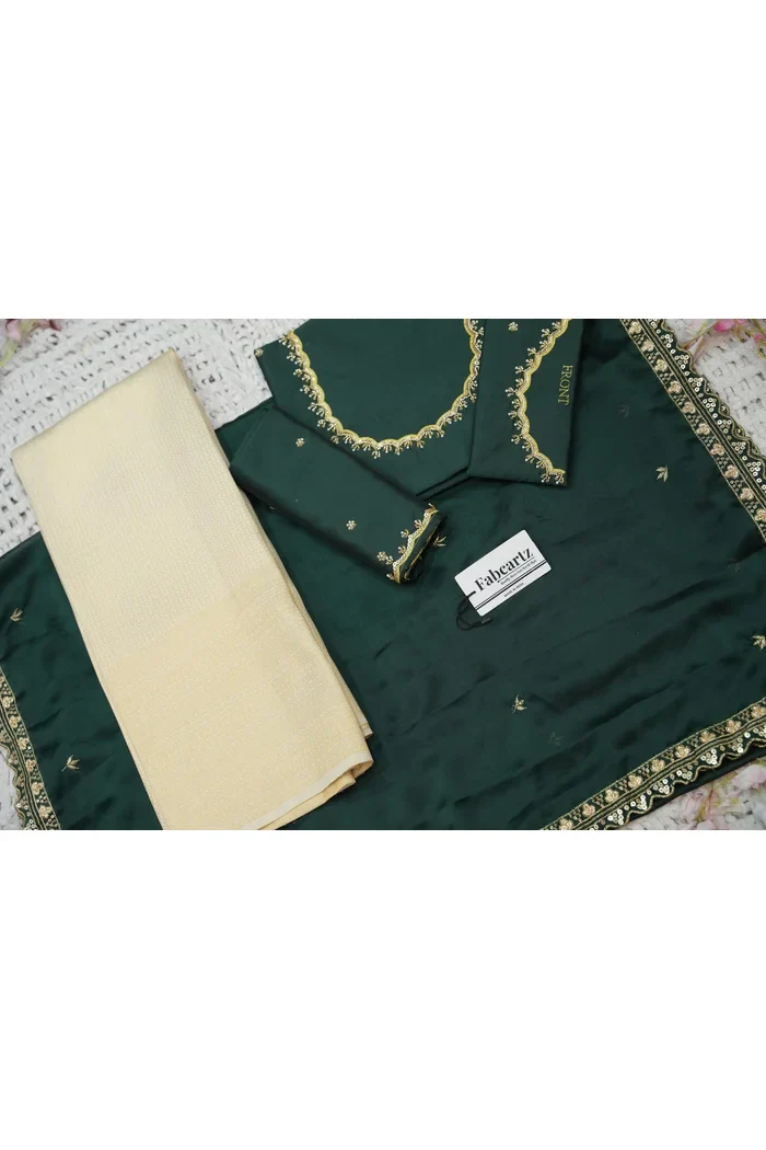 Beautiful South Indian Style Half Saree with Beads Work Blouse and Dupatta for Women | Sanskruti - Image 61