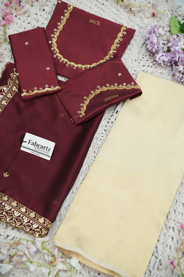 Beautiful South Indian Style Half Saree with Beads Work Blouse and Dupatta for Women | Sanskruti - Image 66