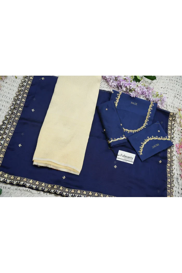 Beautiful South Indian Style Half Saree with Beads Work Blouse and Dupatta for Women | Sanskruti - Image 79