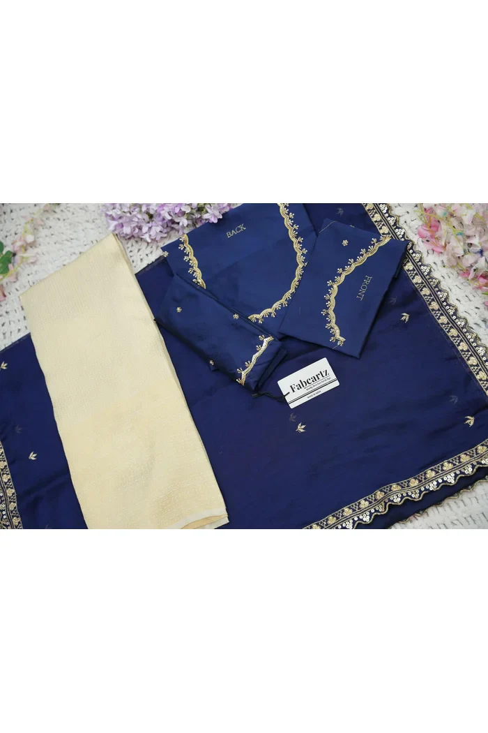 Beautiful South Indian Style Half Saree with Beads Work Blouse and Dupatta for Women | Sanskruti - Image 80
