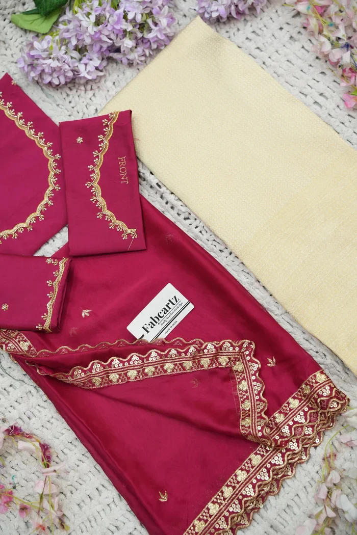 Beautiful South Indian Style Half Saree with Beads Work Blouse and Dupatta for Women | Sanskruti - Image 85