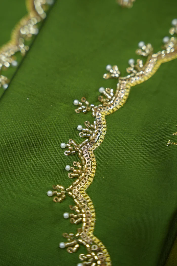 Beautiful South Indian Style Half Saree with Beads Work Blouse and Dupatta for Women | Sanskruti - Image 97