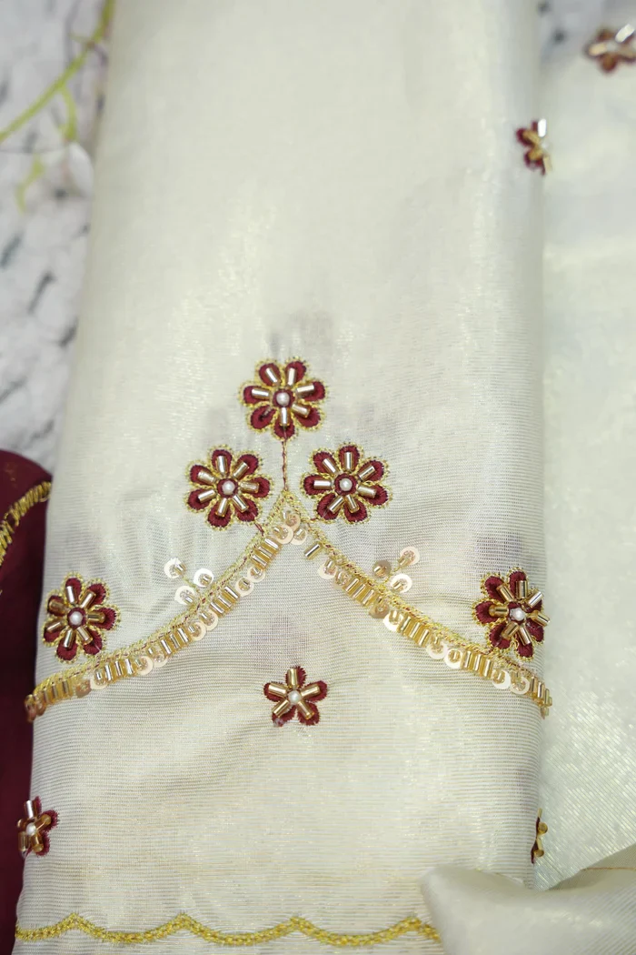Beautiful South Indian Style Half Saree with Hand Work Blouse and Dupatta for Women | Shobitha - Image 100