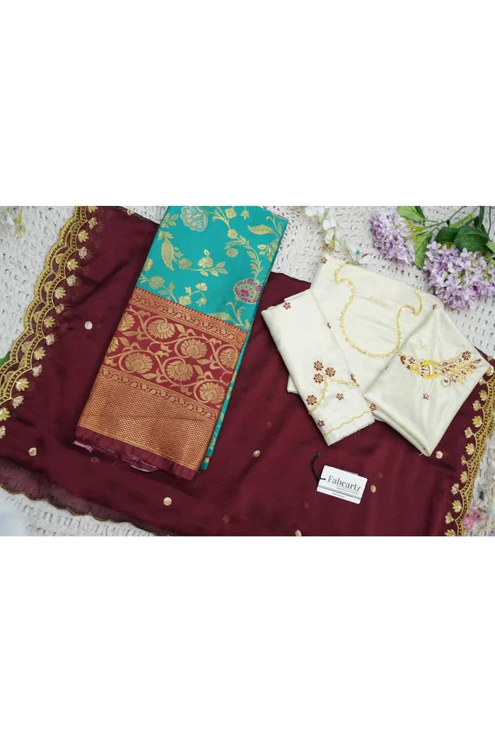 Beautiful South Indian Style Half Saree with Hand Work Blouse and Dupatta for Women | Shobitha - Image 101