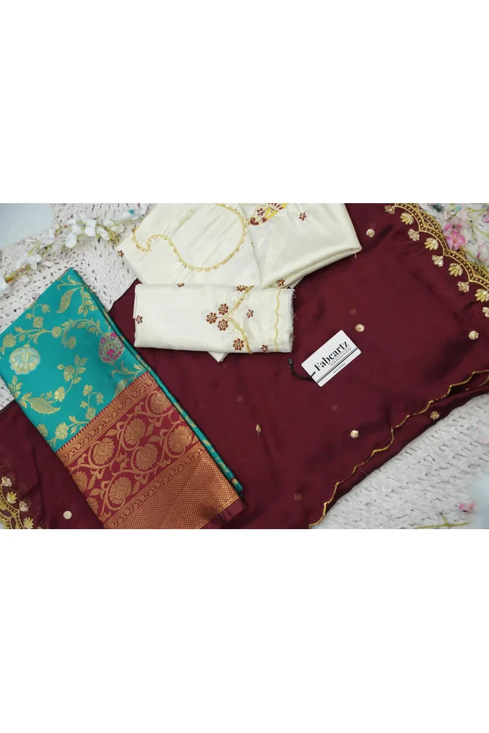 Beautiful South Indian Style Half Saree with Hand Work Blouse and Dupatta for Women | Shobitha - Image 102