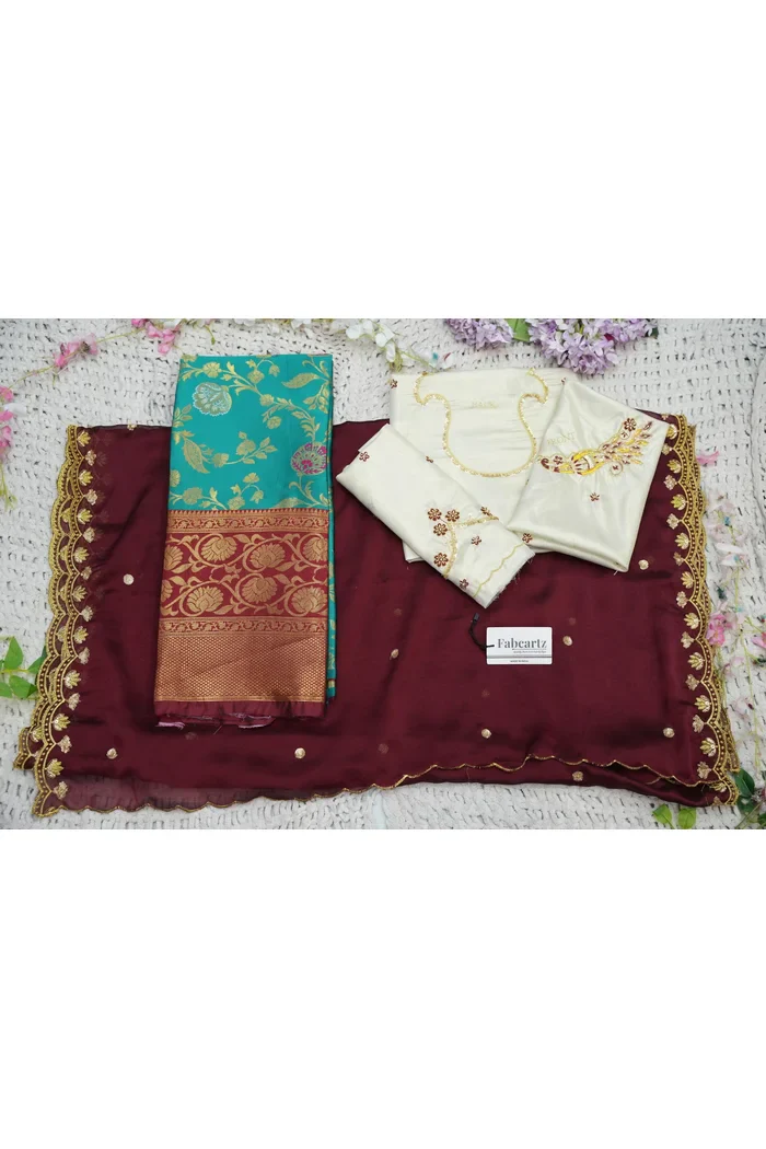 Beautiful South Indian Style Half Saree with Hand Work Blouse and Dupatta for Women | Shobitha - Image 103