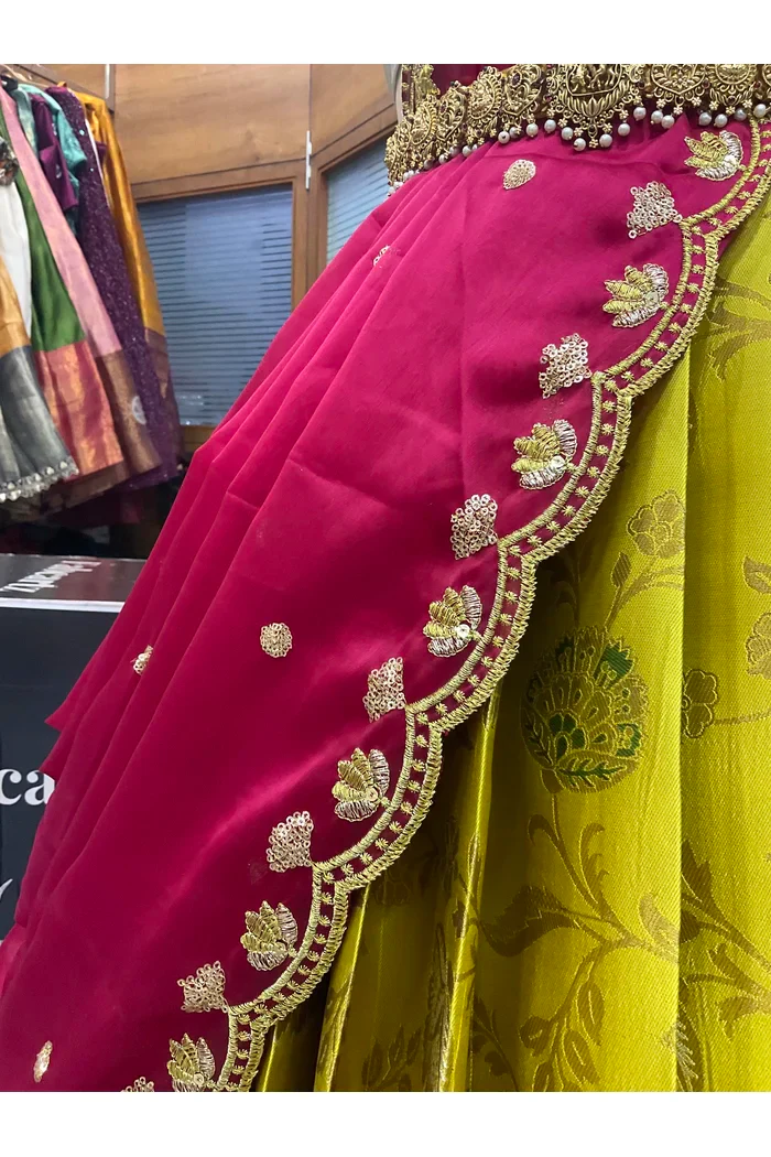 Beautiful South Indian Style Half Saree with Hand Work Blouse and Dupatta for Women | Shobitha - Image 109