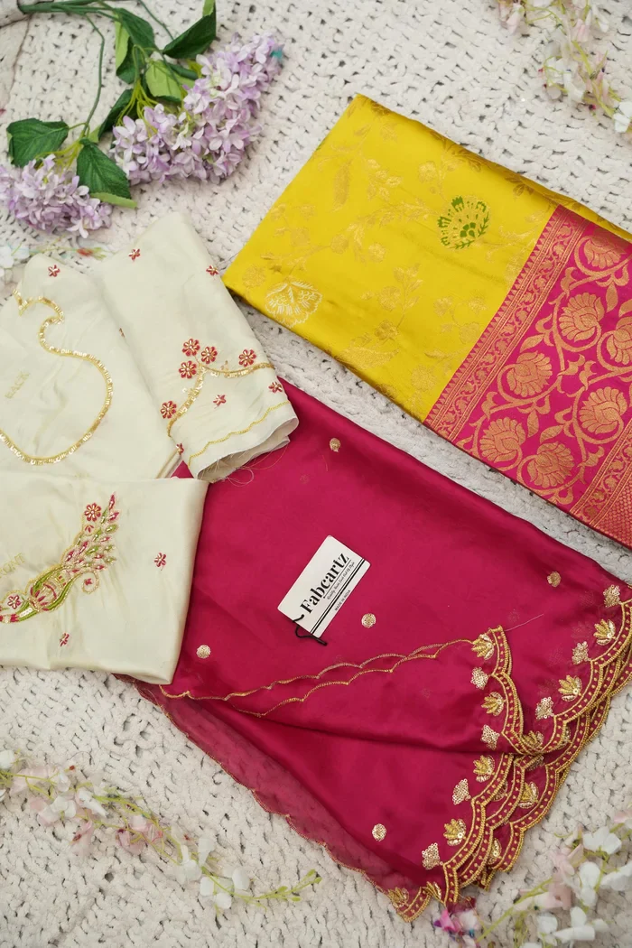 Beautiful South Indian Style Half Saree with Hand Work Blouse and Dupatta for Women | Shobitha - Image 113