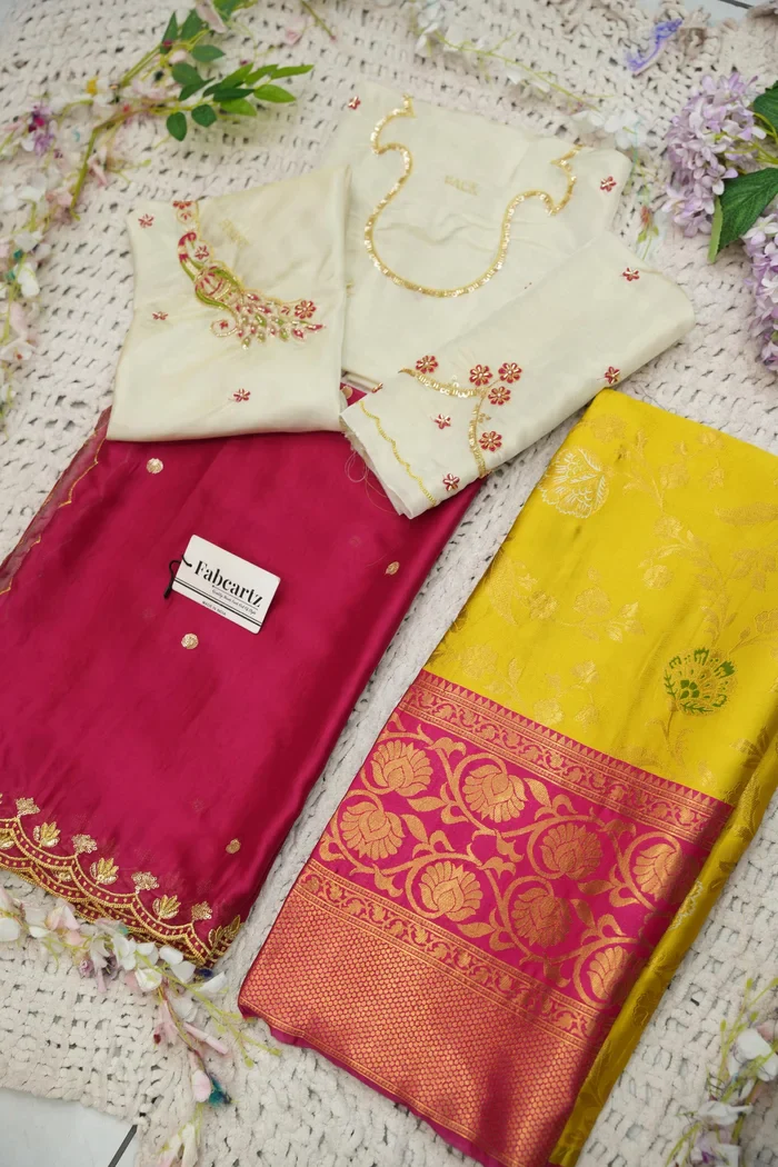 Beautiful South Indian Style Half Saree with Hand Work Blouse and Dupatta for Women | Shobitha - Image 114