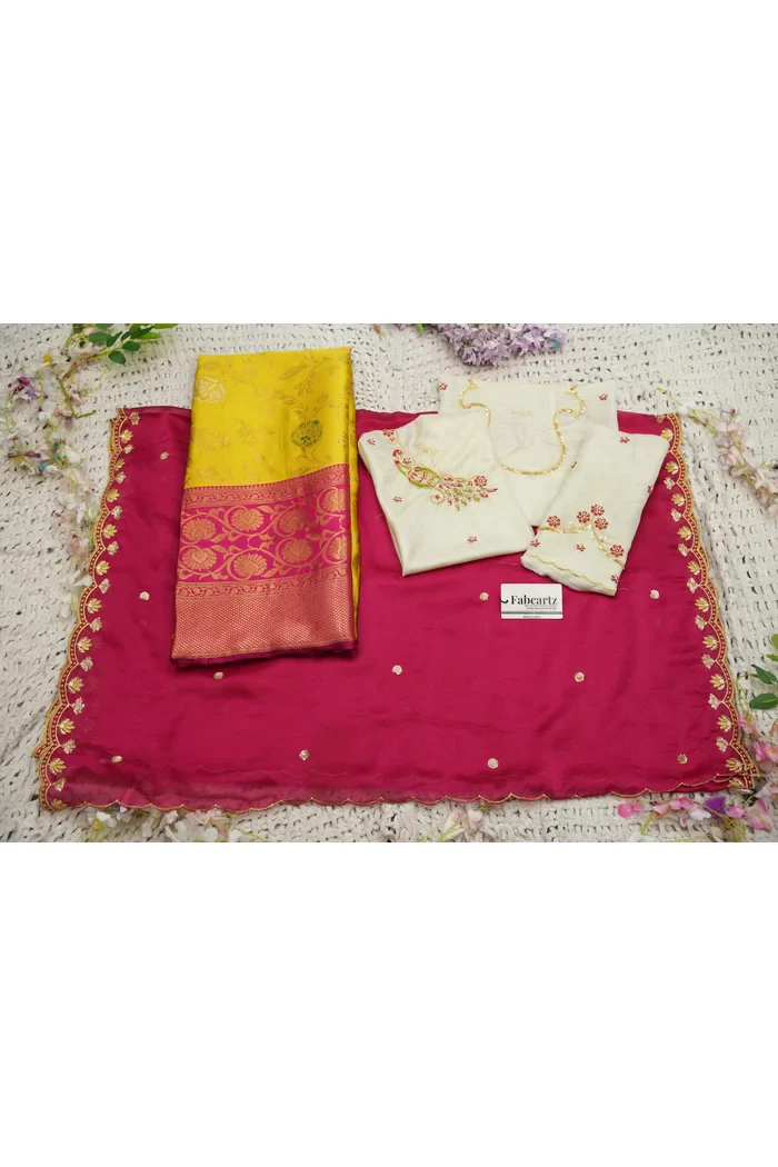 Beautiful South Indian Style Half Saree with Hand Work Blouse and Dupatta for Women | Shobitha - Image 118