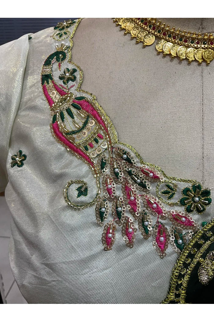 Beautiful South Indian Style Half Saree with Hand Work Blouse and Dupatta for Women | Shobitha - Image 17