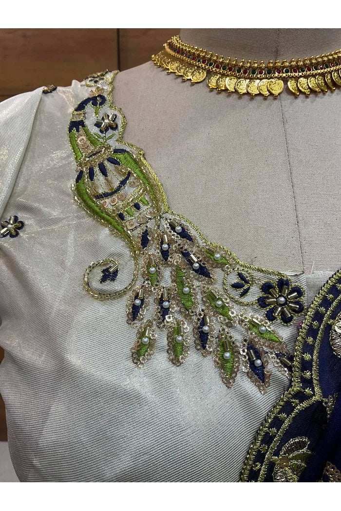 Beautiful South Indian Style Half Saree with Hand Work Blouse and Dupatta for Women | Shobitha - Image 26