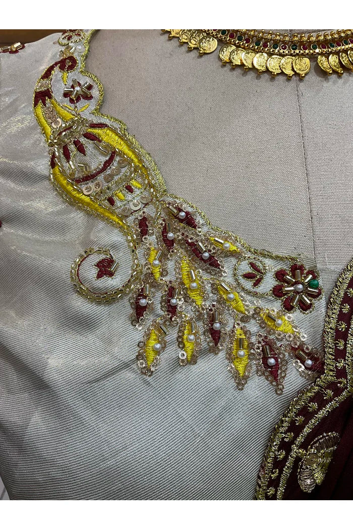 Beautiful South Indian Style Half Saree with Hand Work Blouse and Dupatta for Women | Shobitha - Image 35