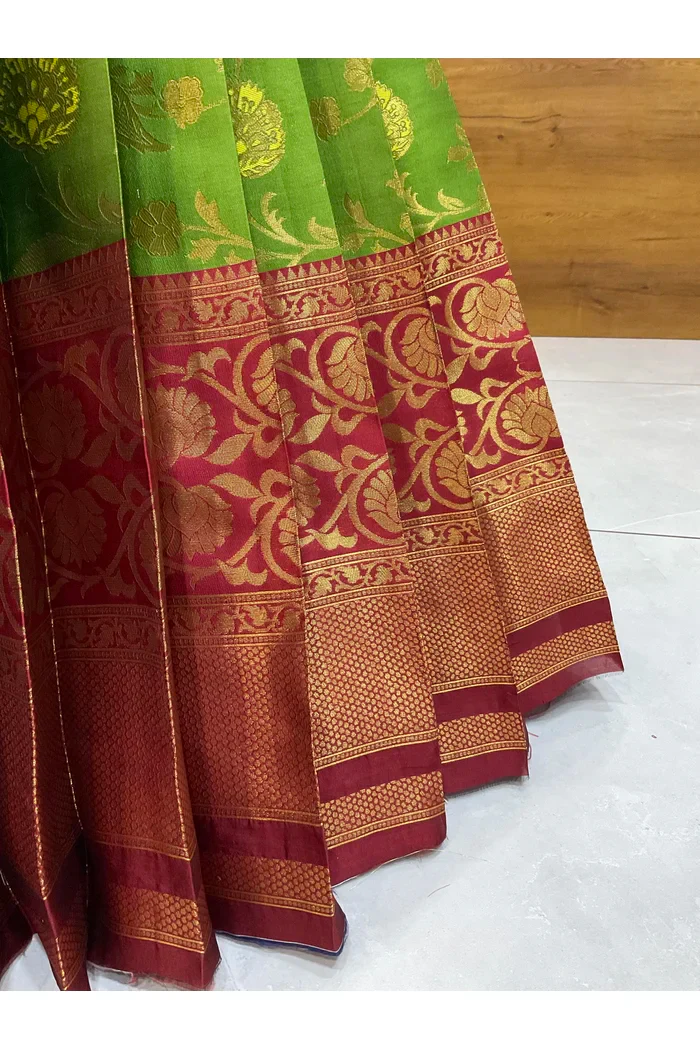Beautiful South Indian Style Half Saree with Hand Work Blouse and Dupatta for Women | Shobitha - Image 36